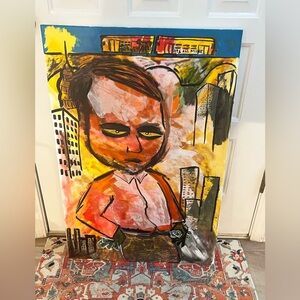 Abstract Urban Art Canvas with Orange and Yellow Hues - “Greed”